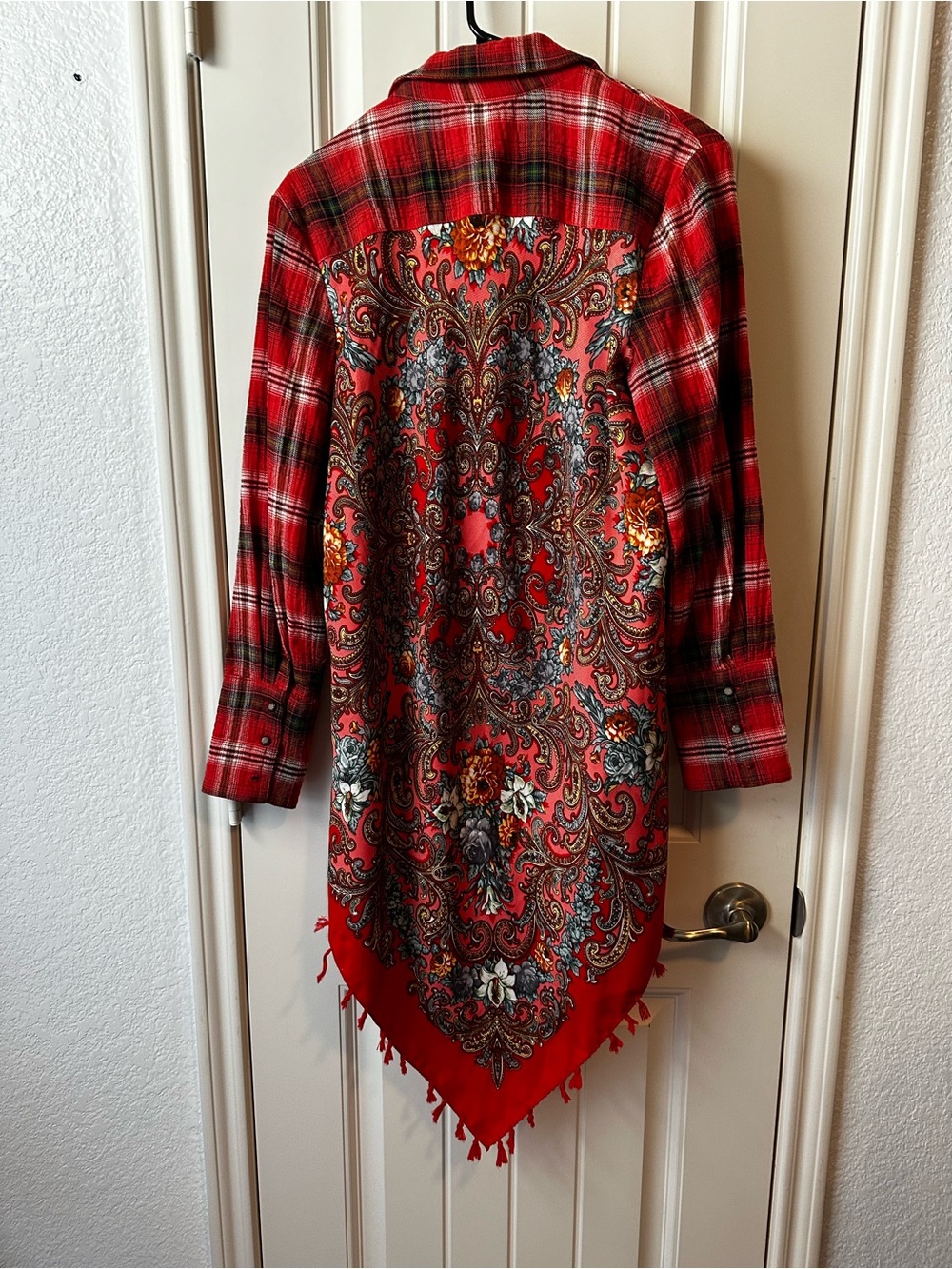 Anthropologie Aratta Silent Journey Red Paisley Plaid Scarf Mixed-Print Shirt S - Picture 7 of 13